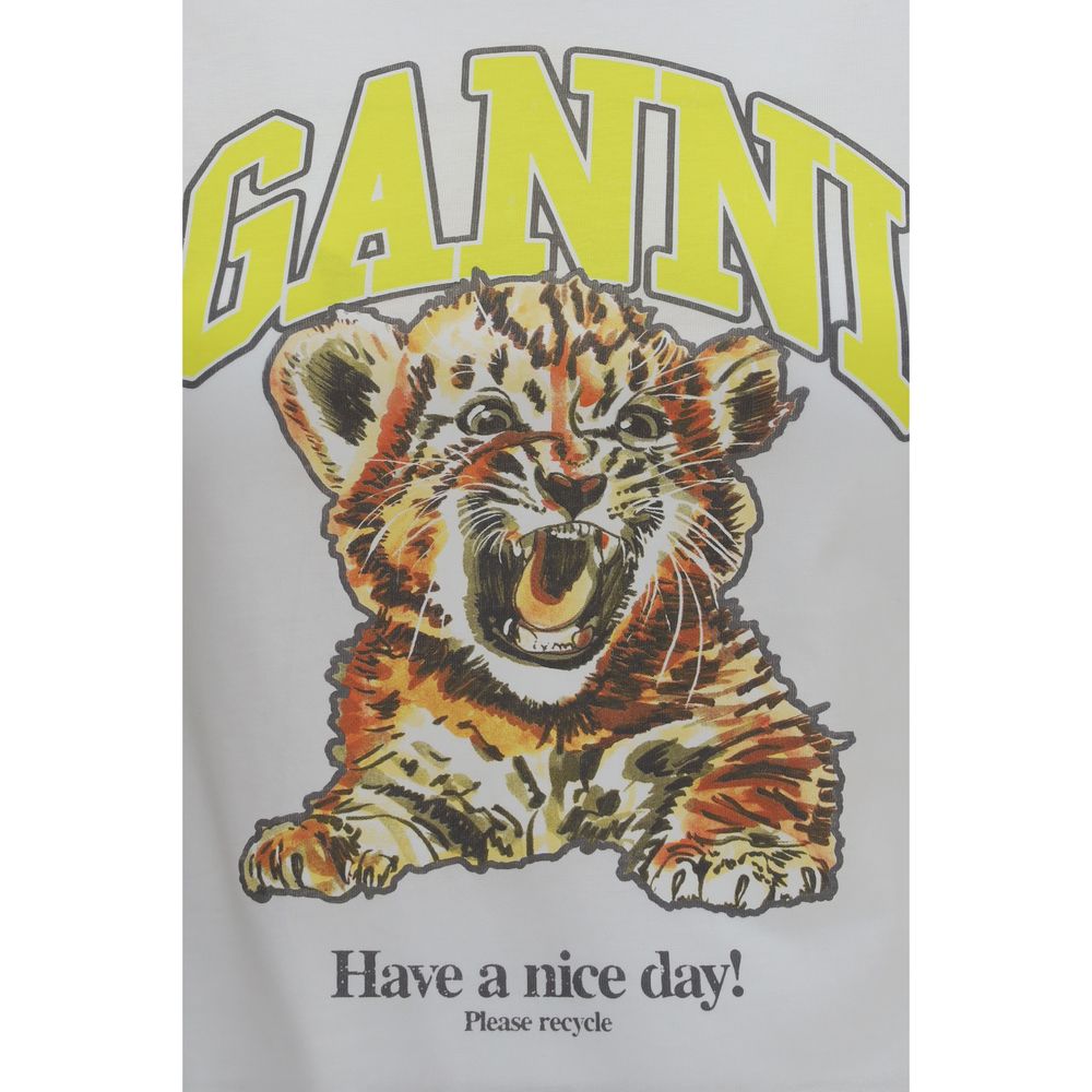 Ganni White Cotton Baby Tiger Have a Nice Day T-Shirt