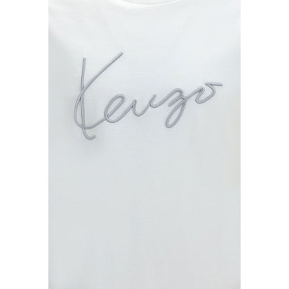 Kenzo Embroidered Signature White Cotton T-Shirt