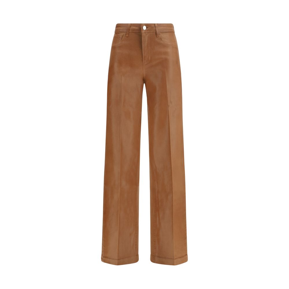 L'Agence Beige Cotton High-Waisted Wide Leg Jeans