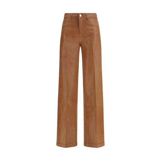 L'Agence Beige Cotton High-Waisted Wide Leg Jeans