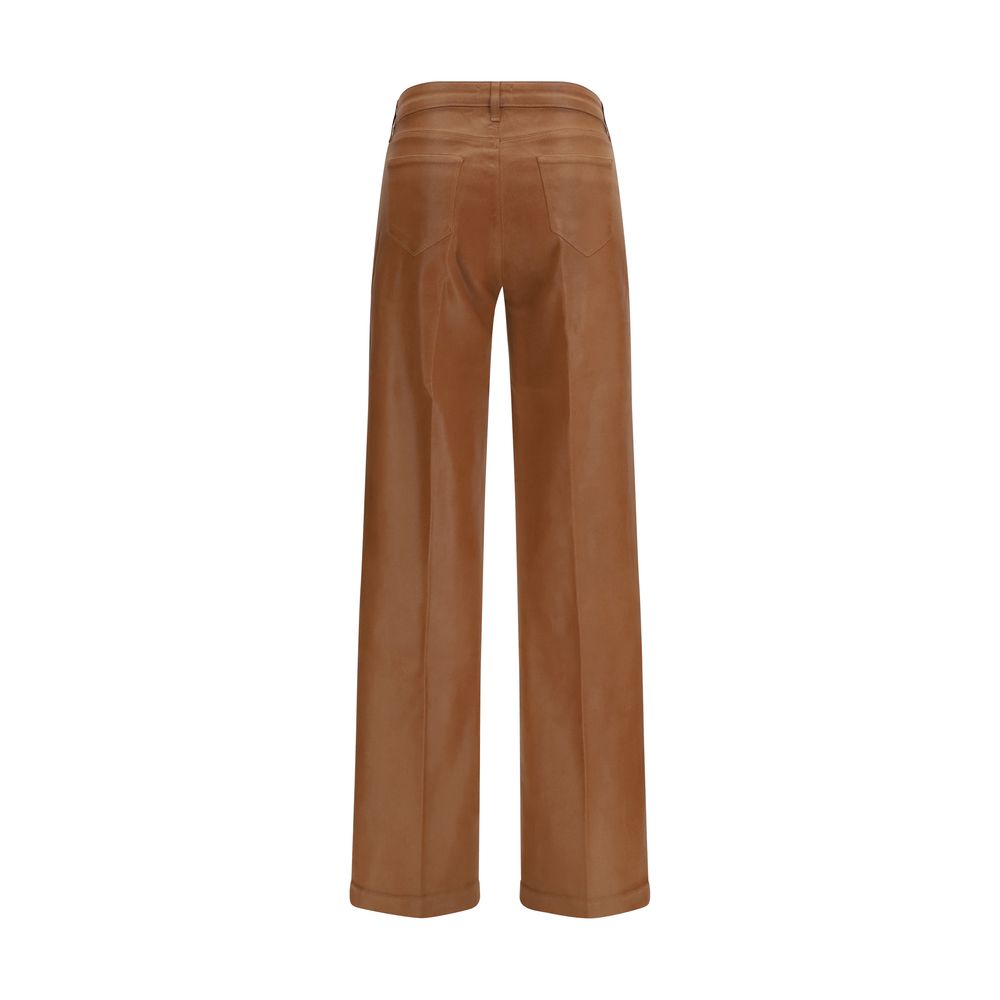 L'Agence Beige Cotton High-Waisted Wide Leg Jeans