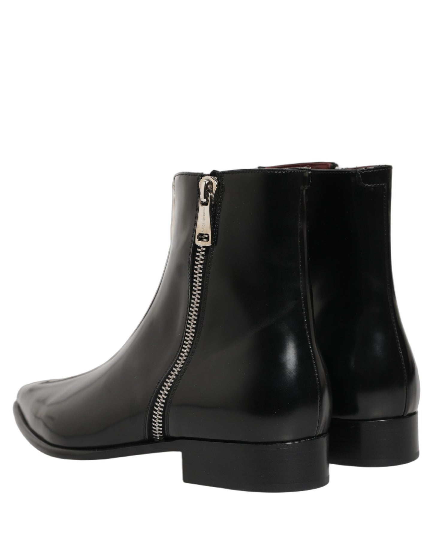 Dolce & Gabbana Black Leather Zipper Mid Calf Men Boots