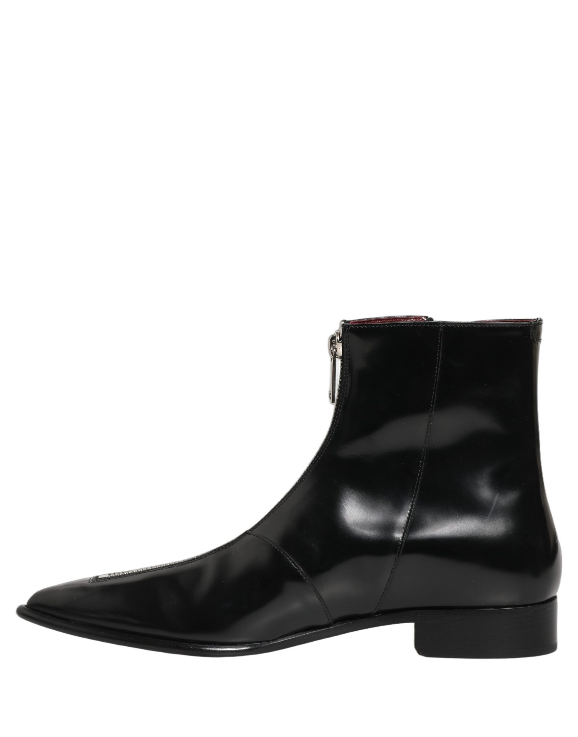 Dolce & Gabbana Black Leather Zipper Mid Calf Men Boots