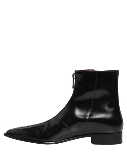 Dolce & Gabbana Black Leather Zipper Mid Calf Men Boots