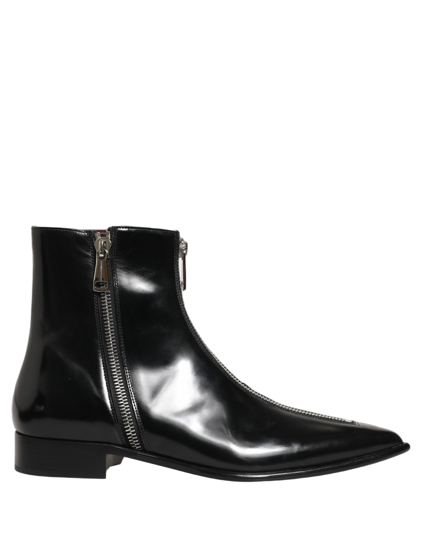 Dolce & Gabbana Black Leather Zipper Mid Calf Men Boots