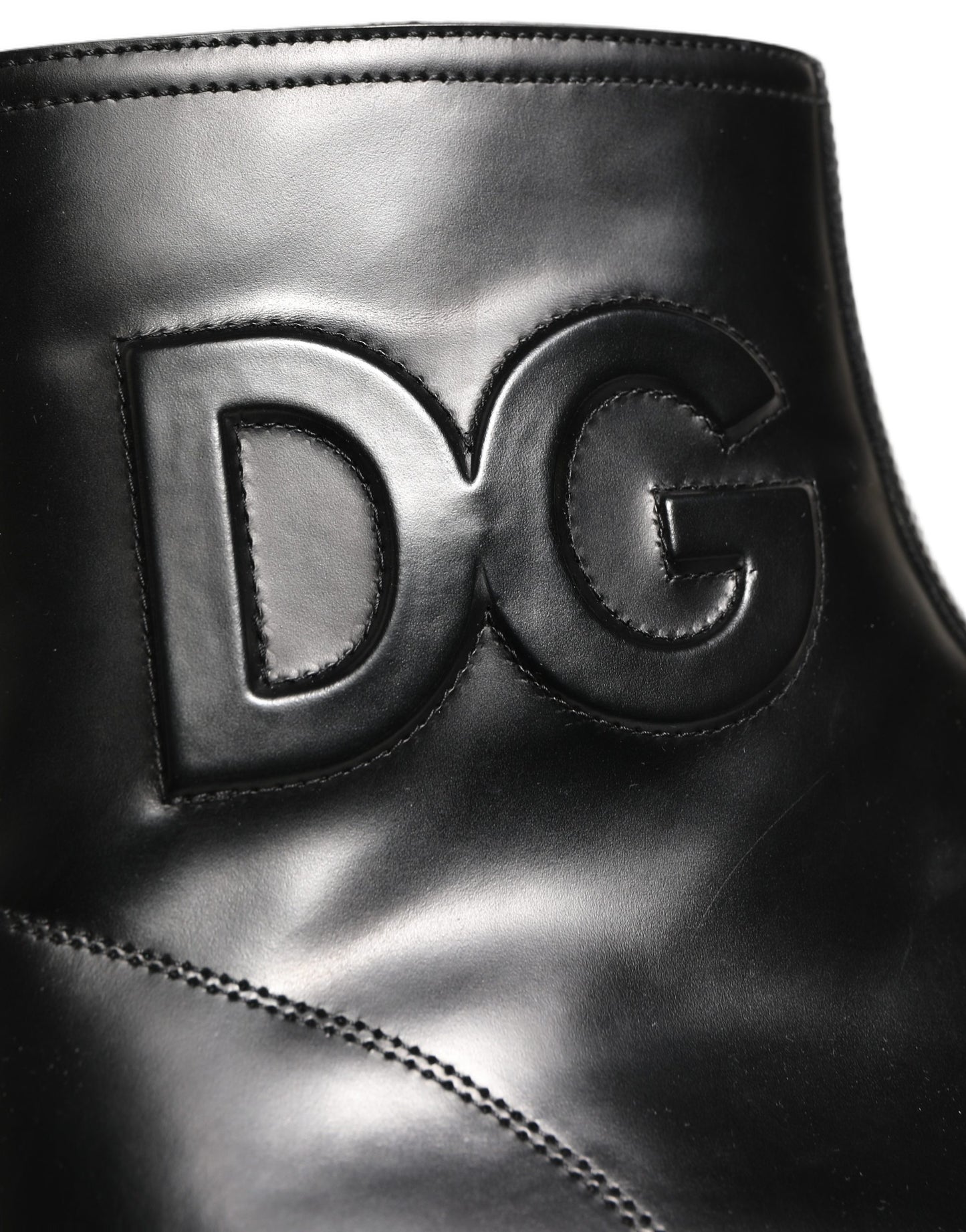 Dolce & Gabbana Black Leather Embossed Logo Ankle Boots