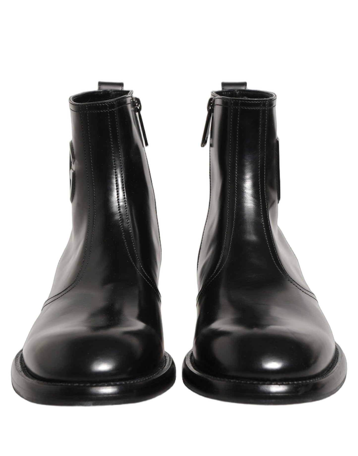 Dolce & Gabbana Black Leather Embossed Logo Ankle Boots