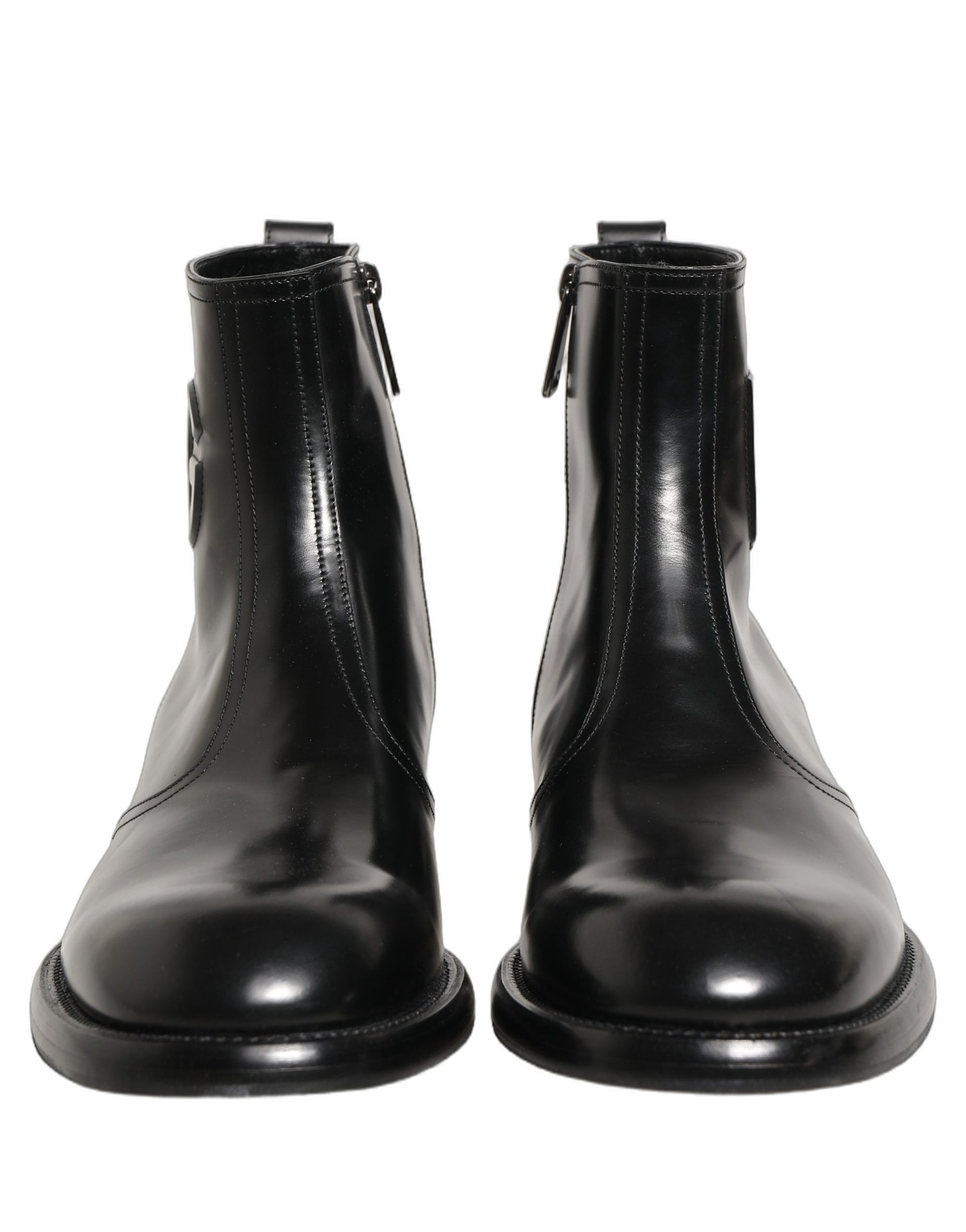 Dolce & Gabbana Black Leather Embossed Logo Ankle Boots