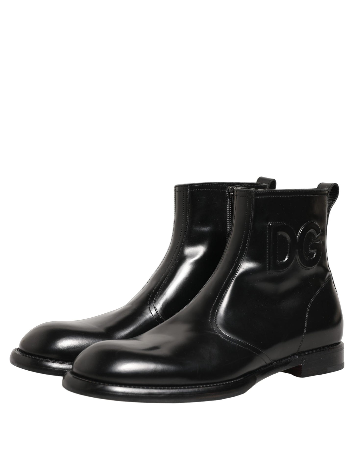 Dolce & Gabbana Black Leather Embossed Logo Ankle Boots