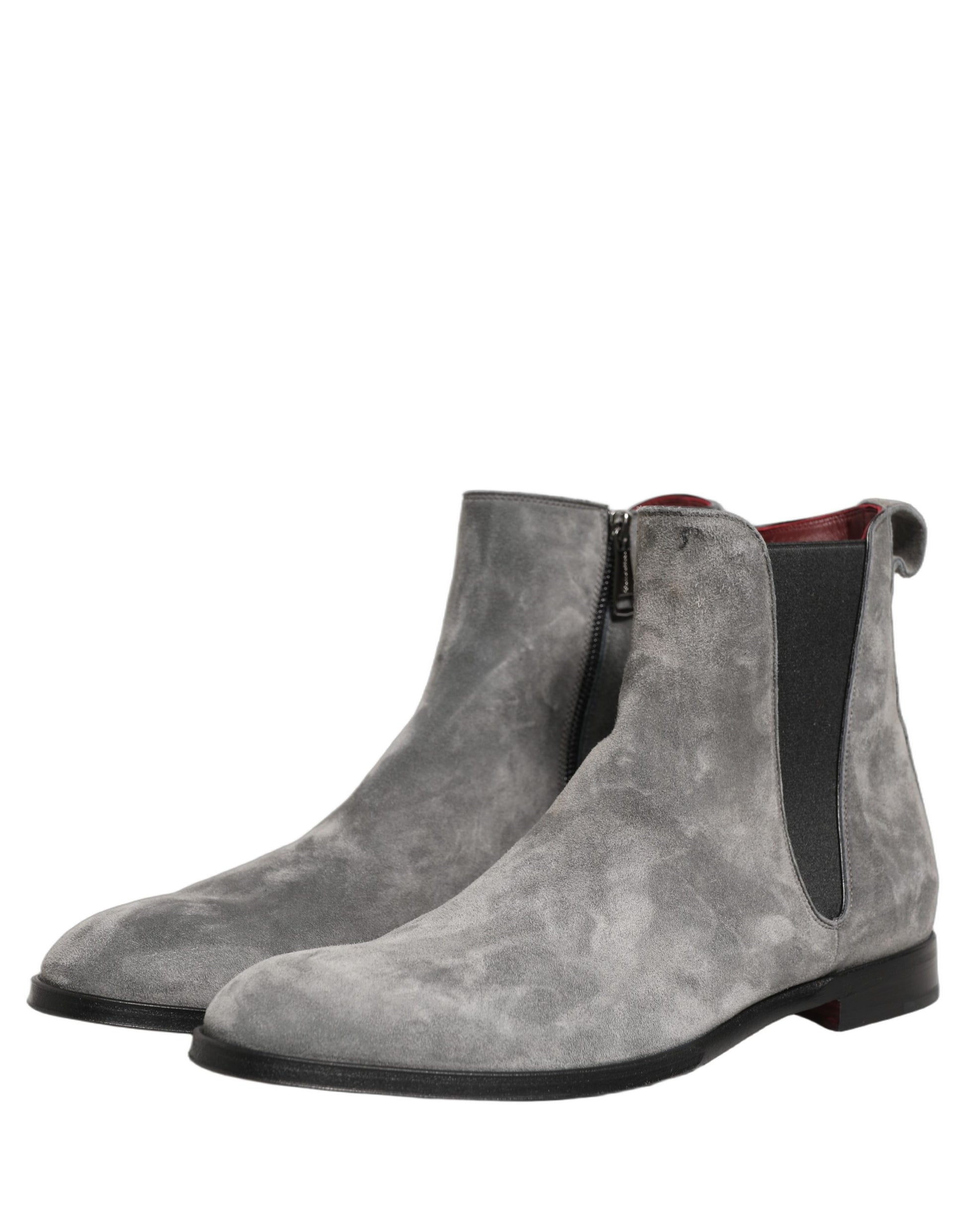 Dolce & Gabbana Gray Suede Leather Giotto Chelsea Boots for Men