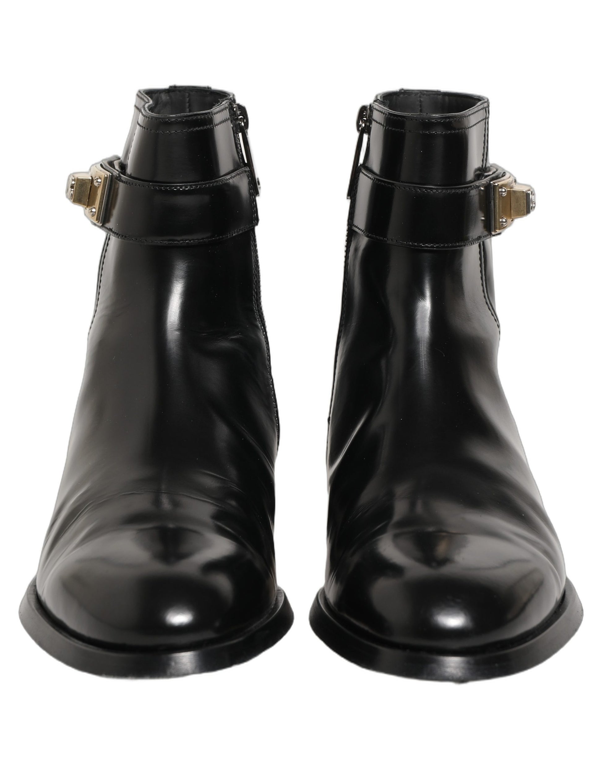 Dolce & Gabbana Black Leather Logo Buckle Mid Calf Boots