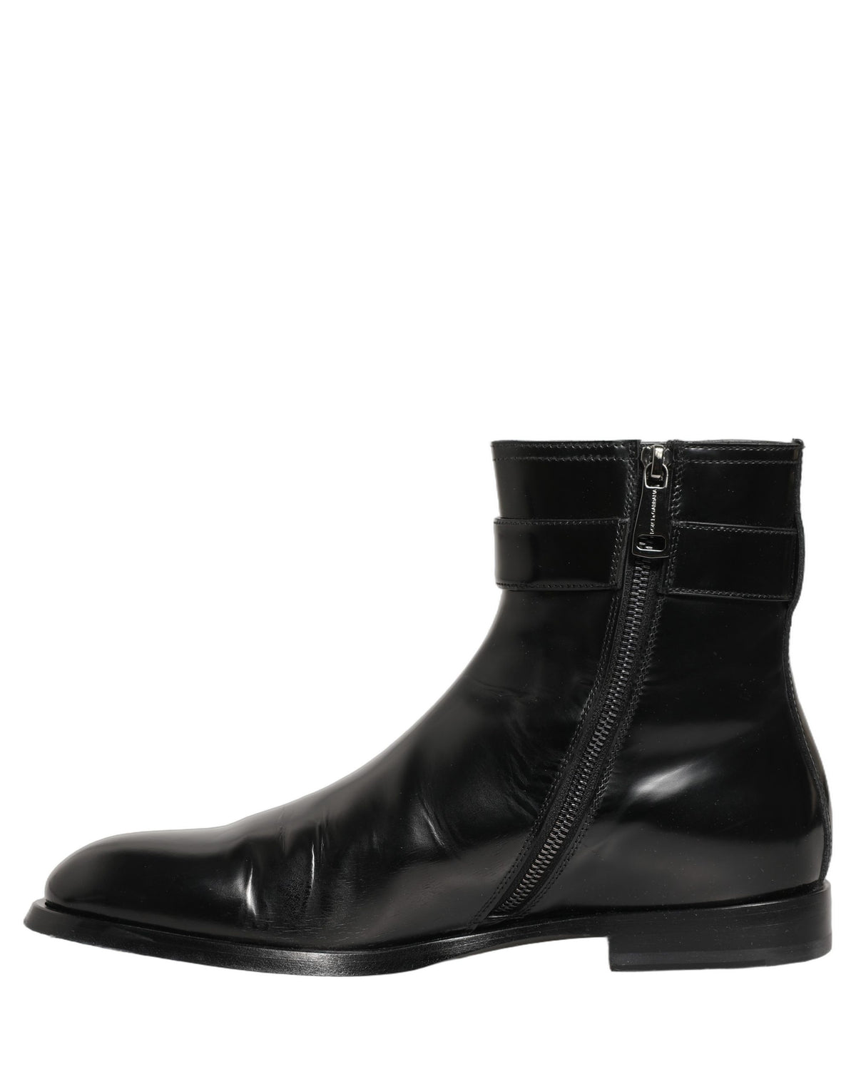 Dolce & Gabbana Black Leather Logo Buckle Mid Calf Boots