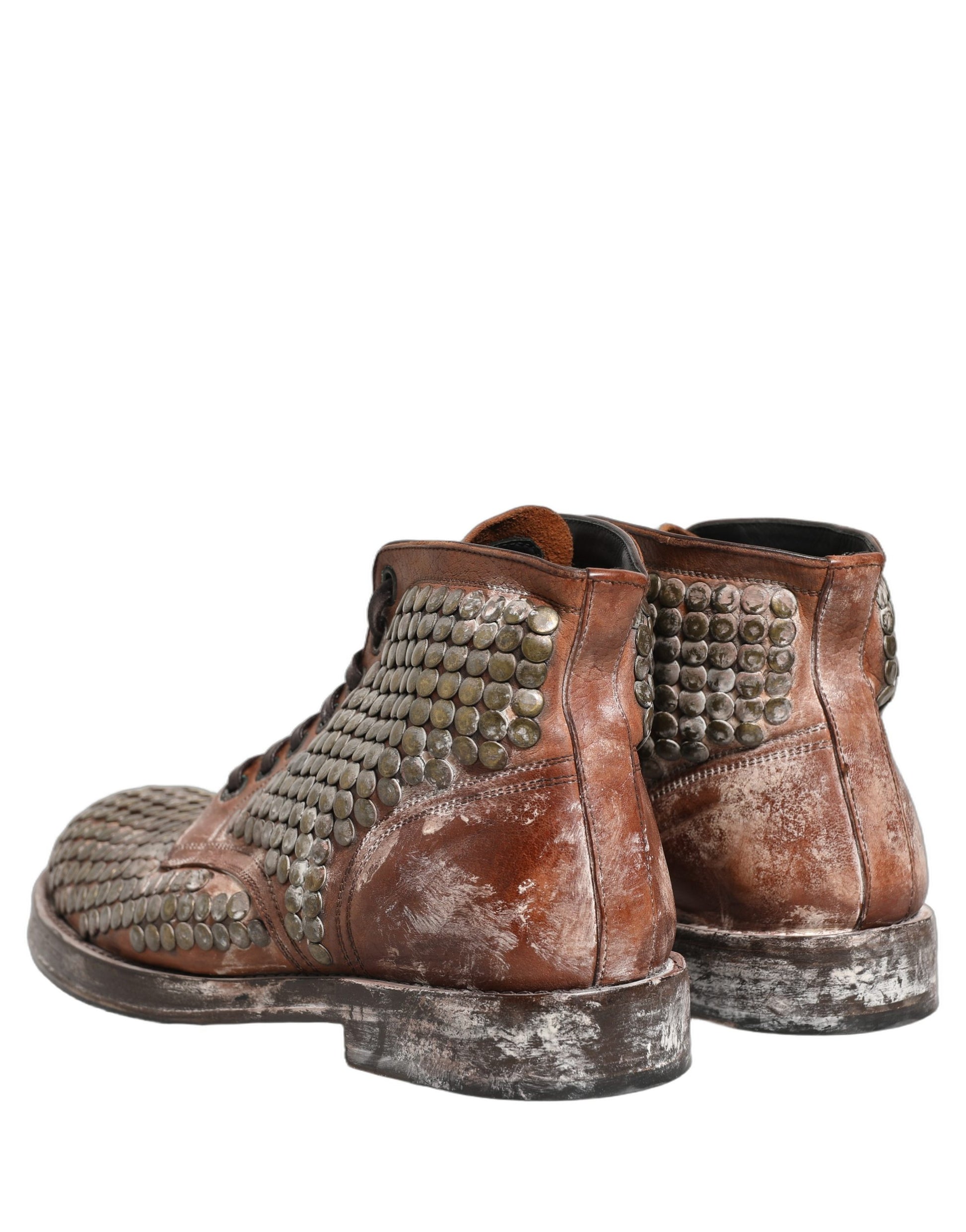Dolce & Gabbana Brown Leather Runway Studs Ankle Boots