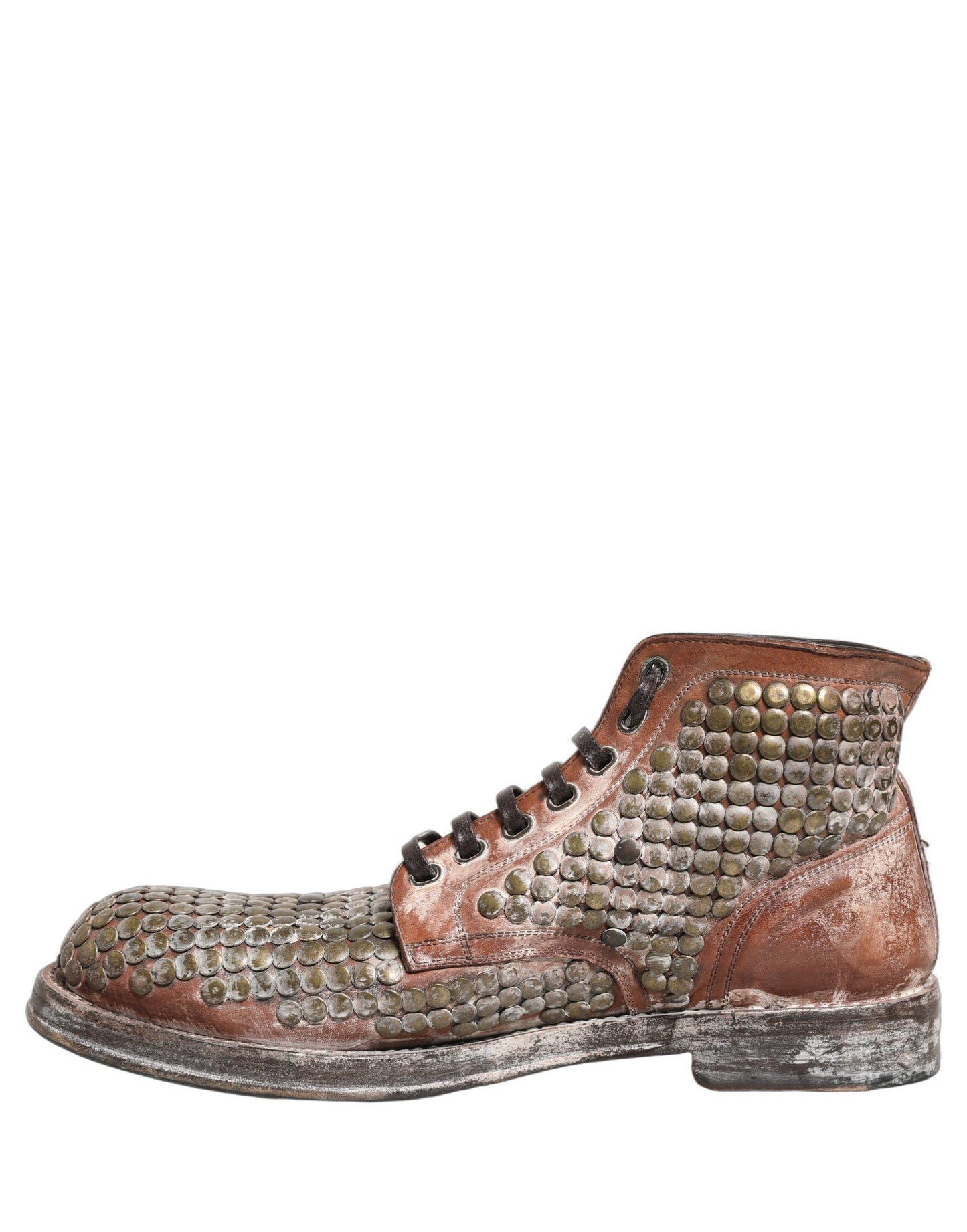 Dolce & Gabbana Brown Leather Runway Studs Ankle Boots