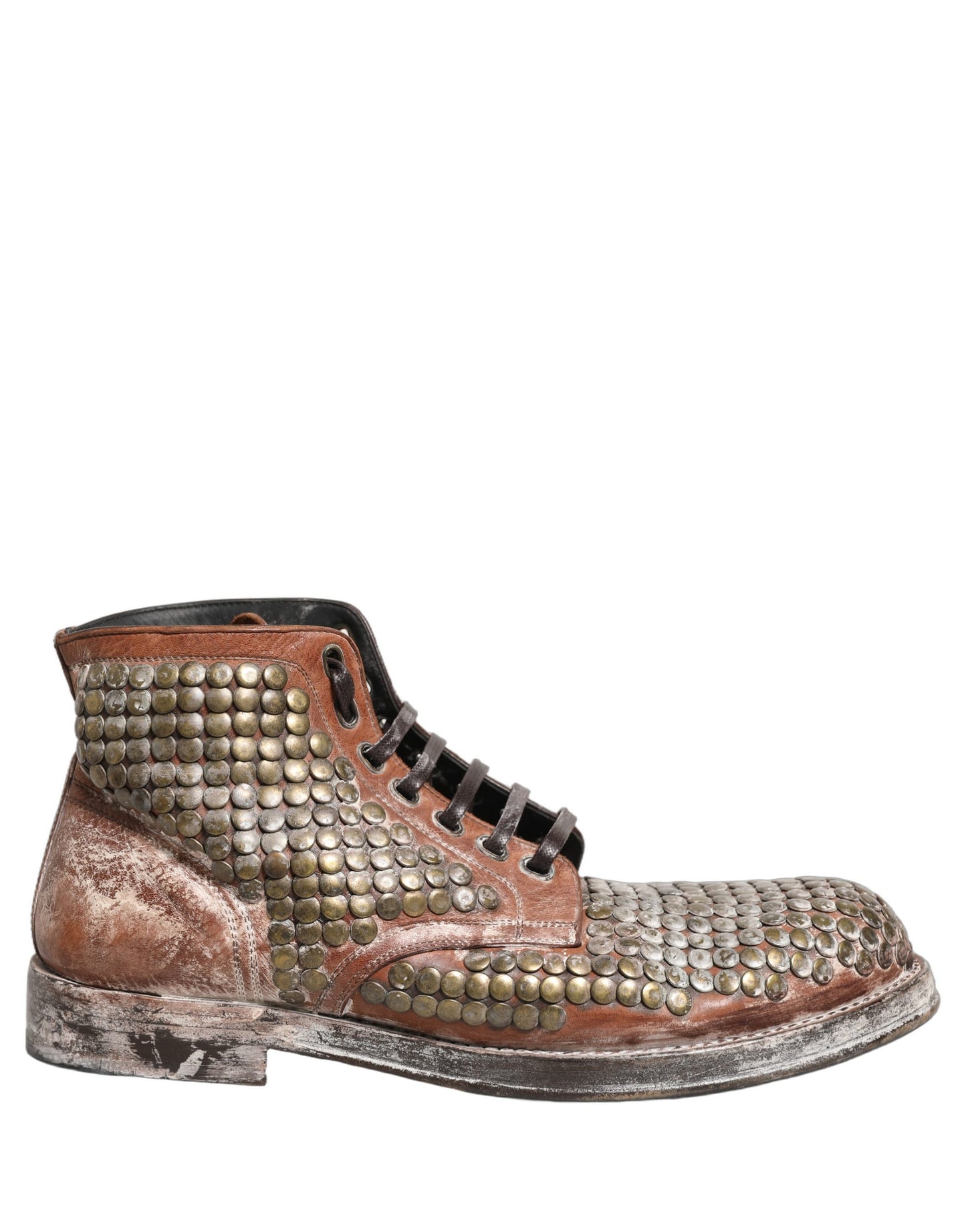 Dolce & Gabbana Brown Leather Runway Studs Ankle Boots