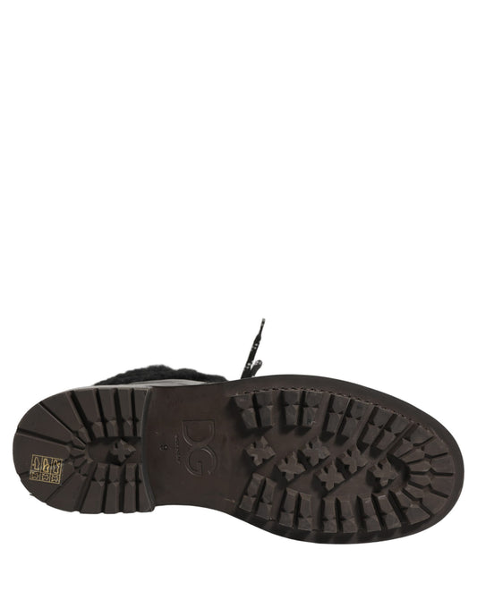 Dolce & Gabbana Black Trekking Fur Lace Leather Boots
