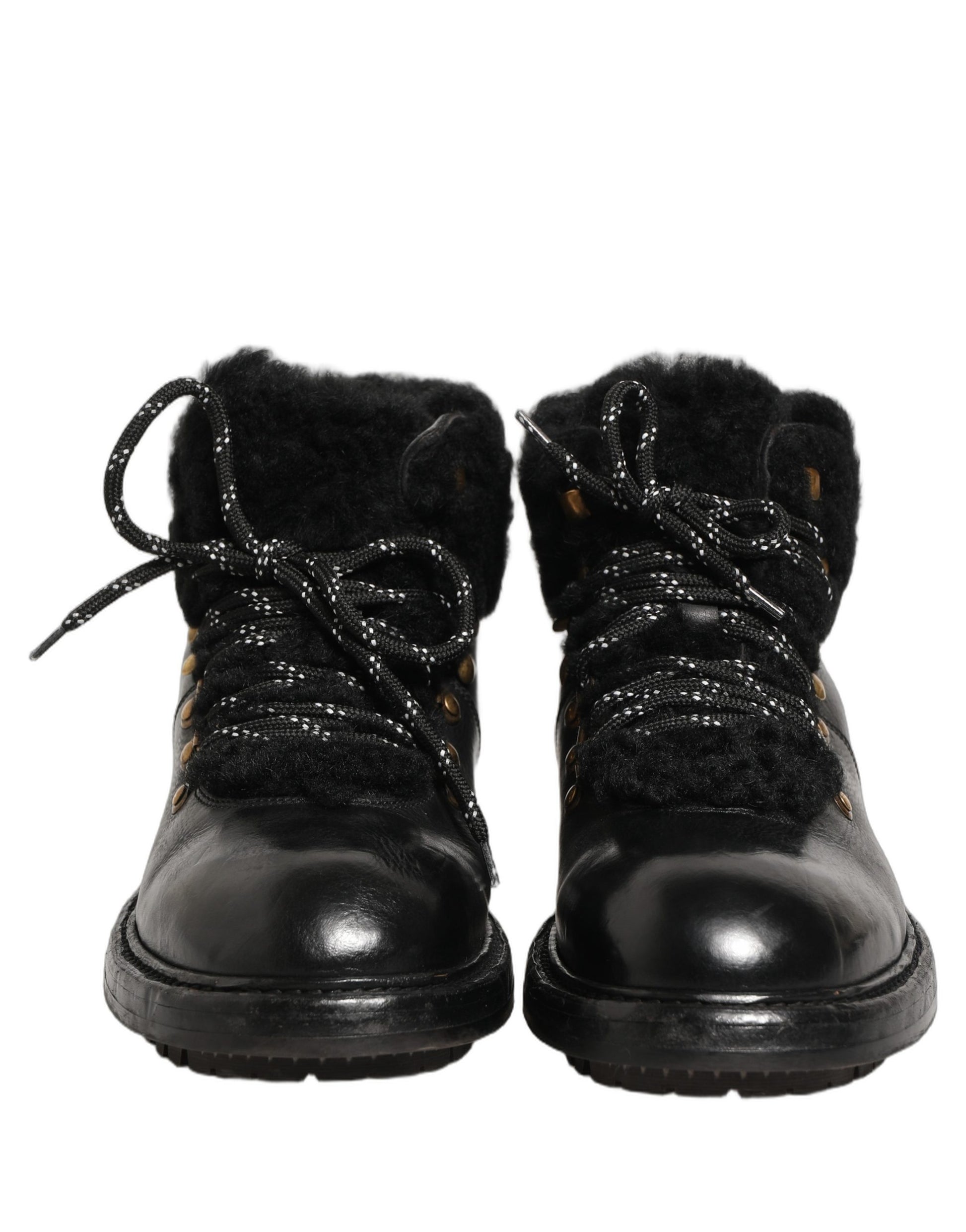 Dolce & Gabbana Black Trekking Fur Lace Leather Boots