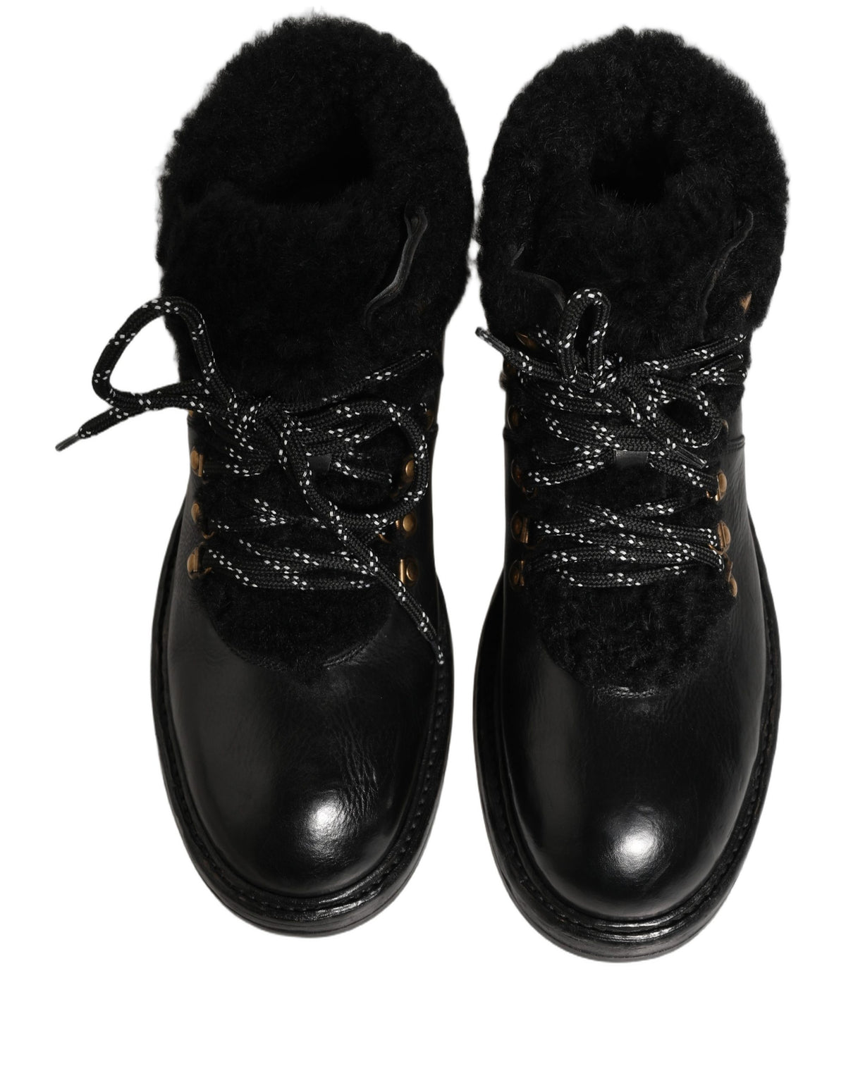Dolce & Gabbana Black Trekking Fur Lace Leather Boots