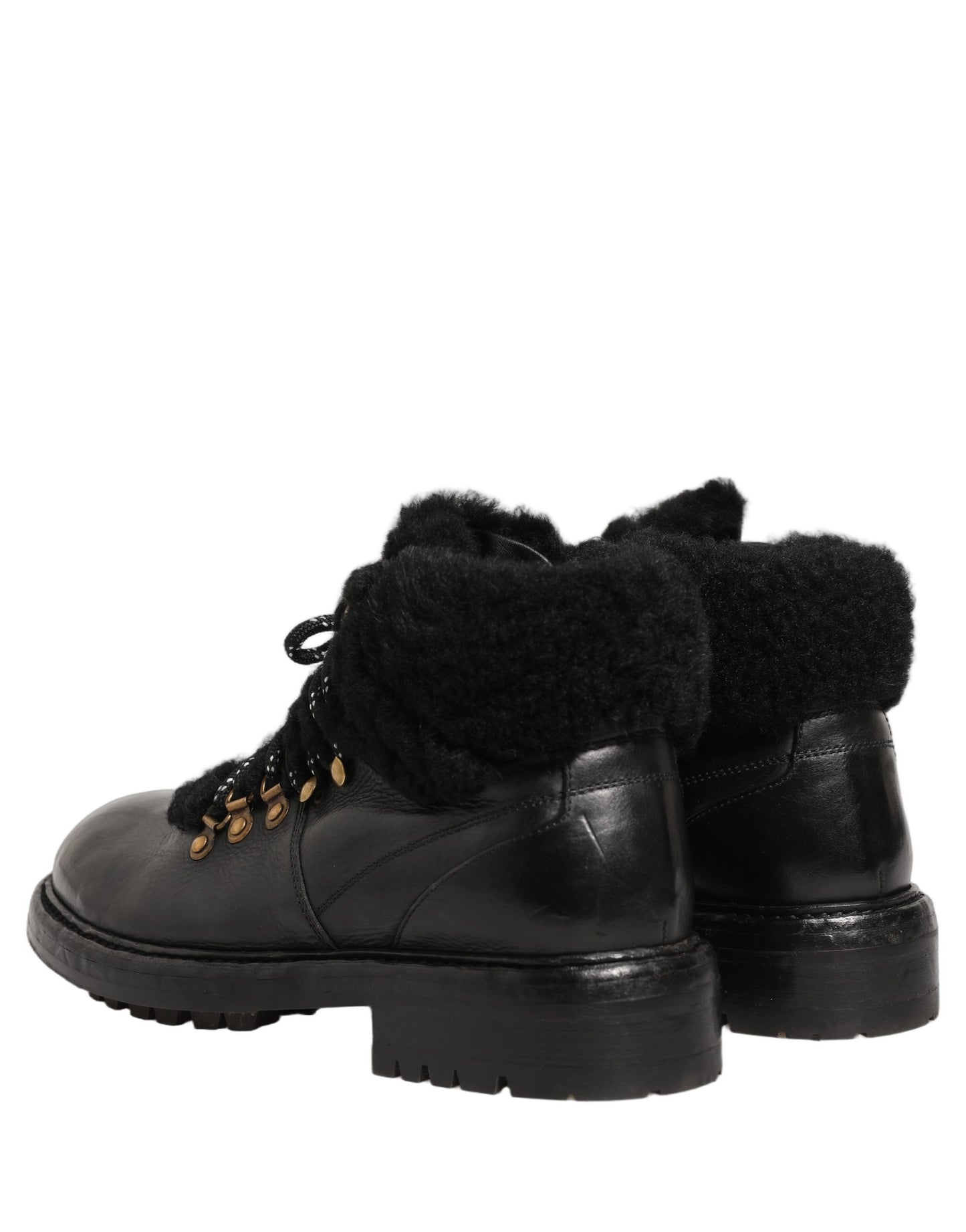 Dolce & Gabbana Black Trekking Fur Lace Leather Boots