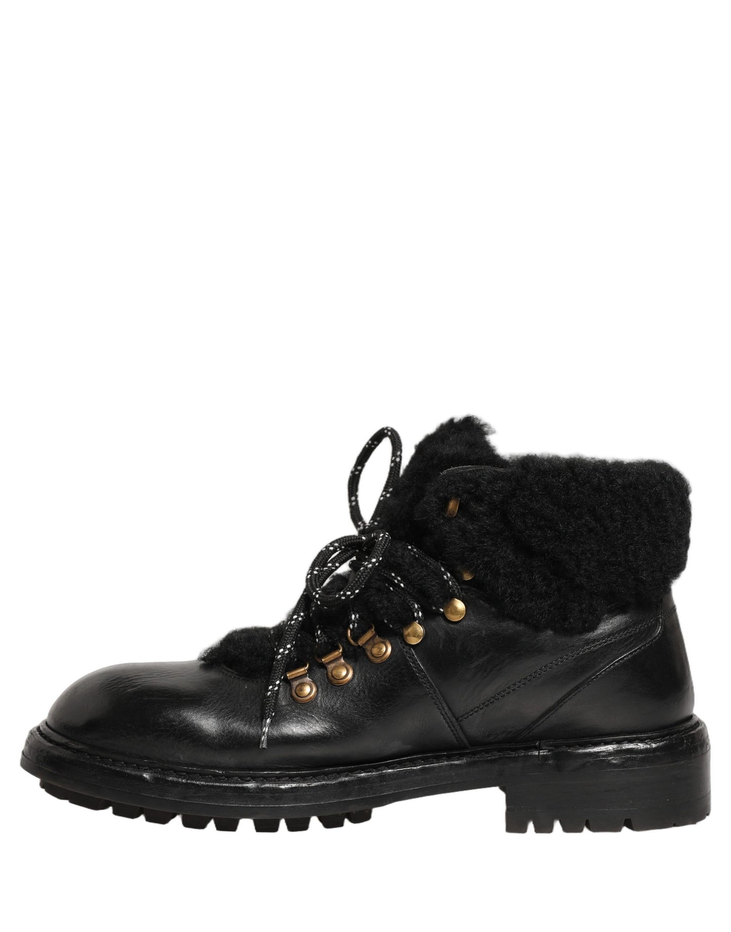 Dolce & Gabbana Black Trekking Fur Lace Leather Boots