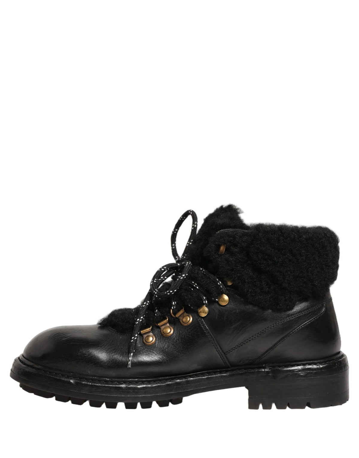 Dolce & Gabbana Black Trekking Fur Lace Leather Boots