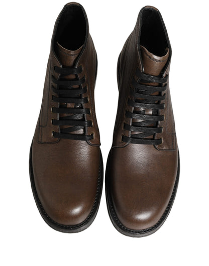 Dolce & Gabbana Perugino Brown Leather Ankle Boots for Men