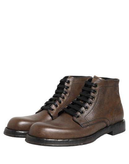 Dolce & Gabbana Perugino Brown Leather Ankle Boots for Men