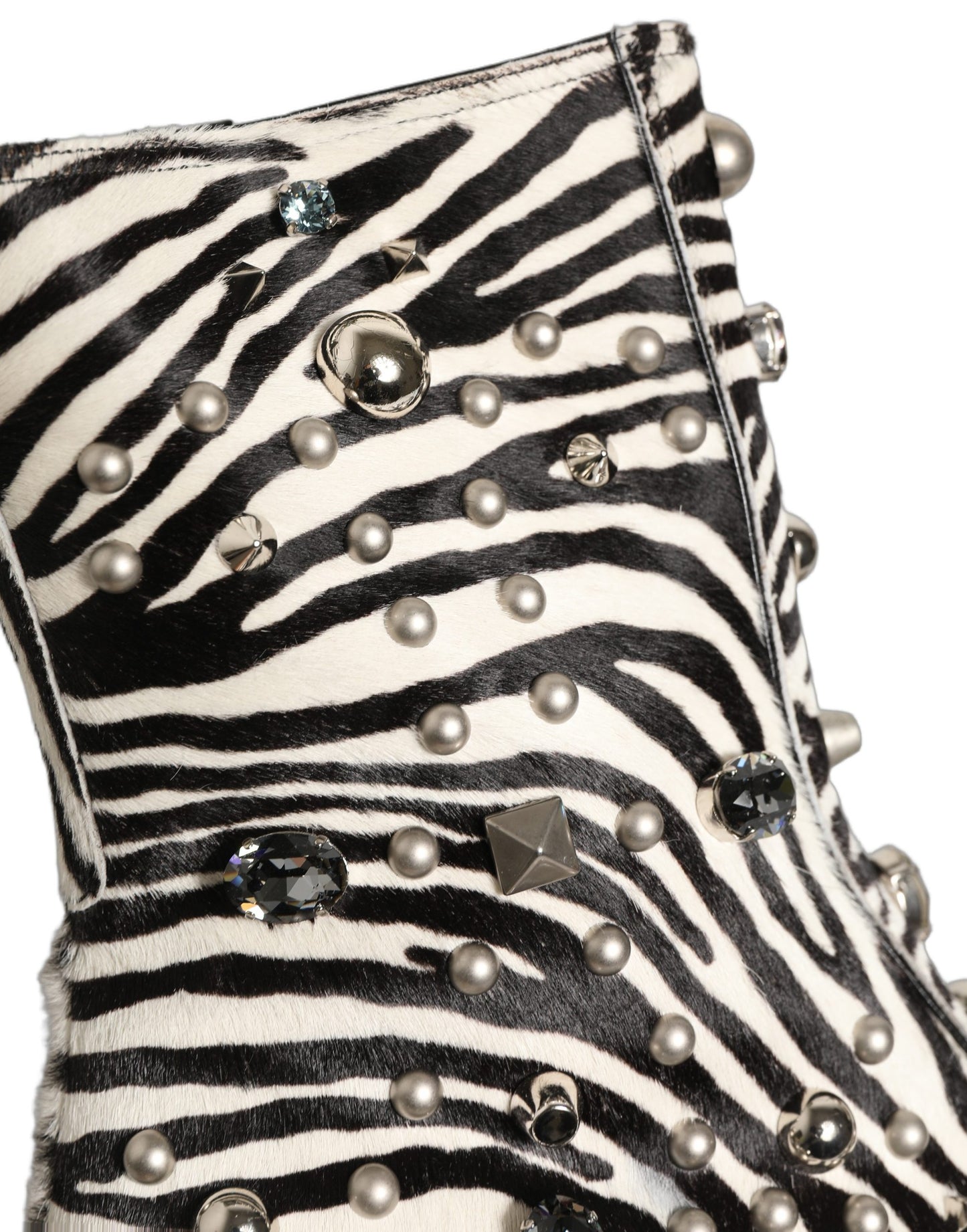Dolce & Gabbana Black and White Zebra Embellished Mid Calf Boots