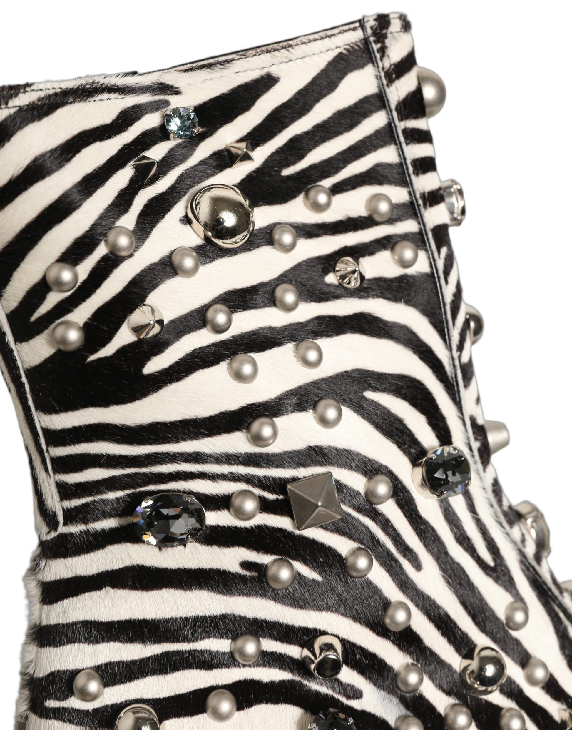 Dolce & Gabbana Black and White Zebra Embellished Mid Calf Boots