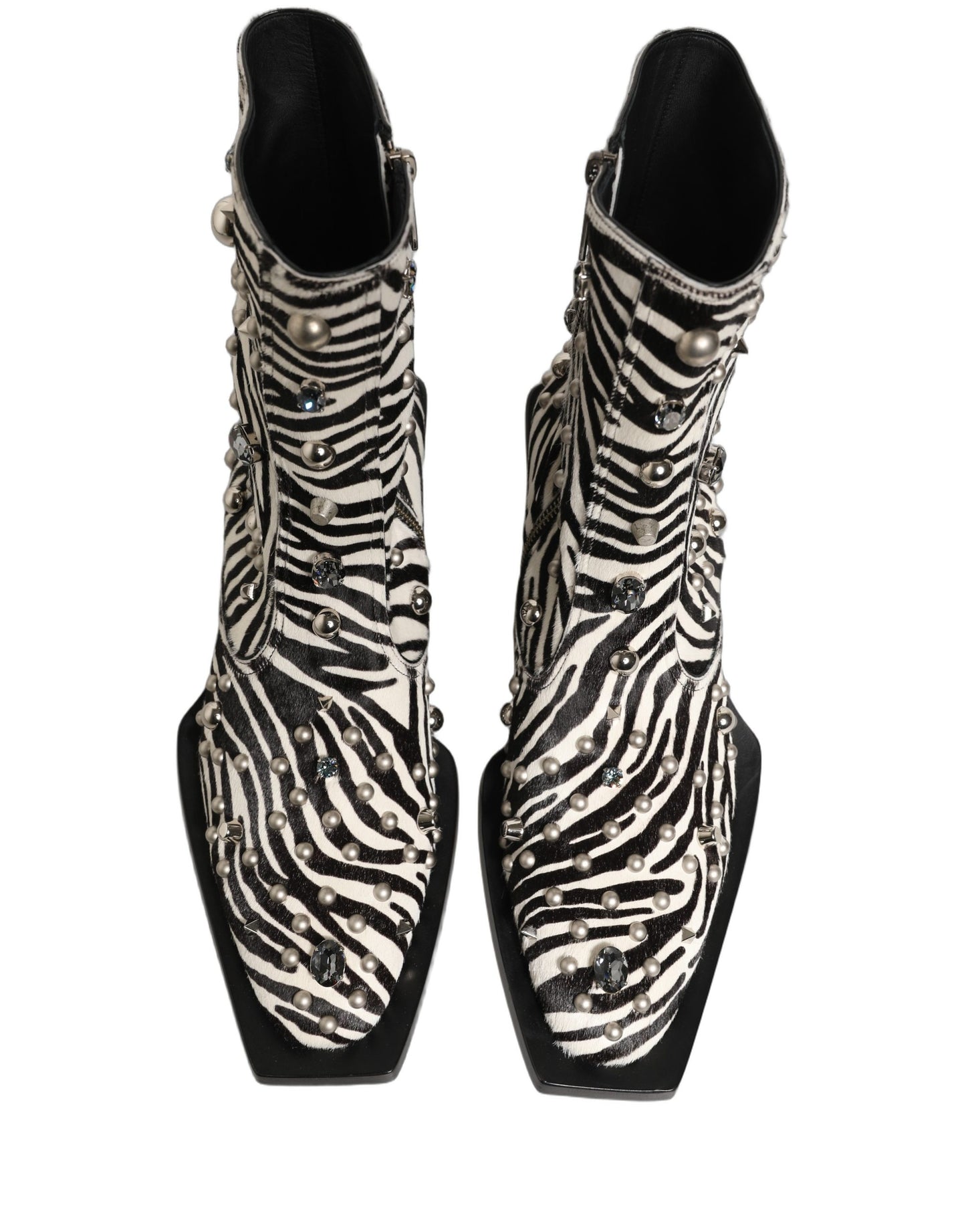Dolce & Gabbana Black and White Zebra Embellished Mid Calf Boots