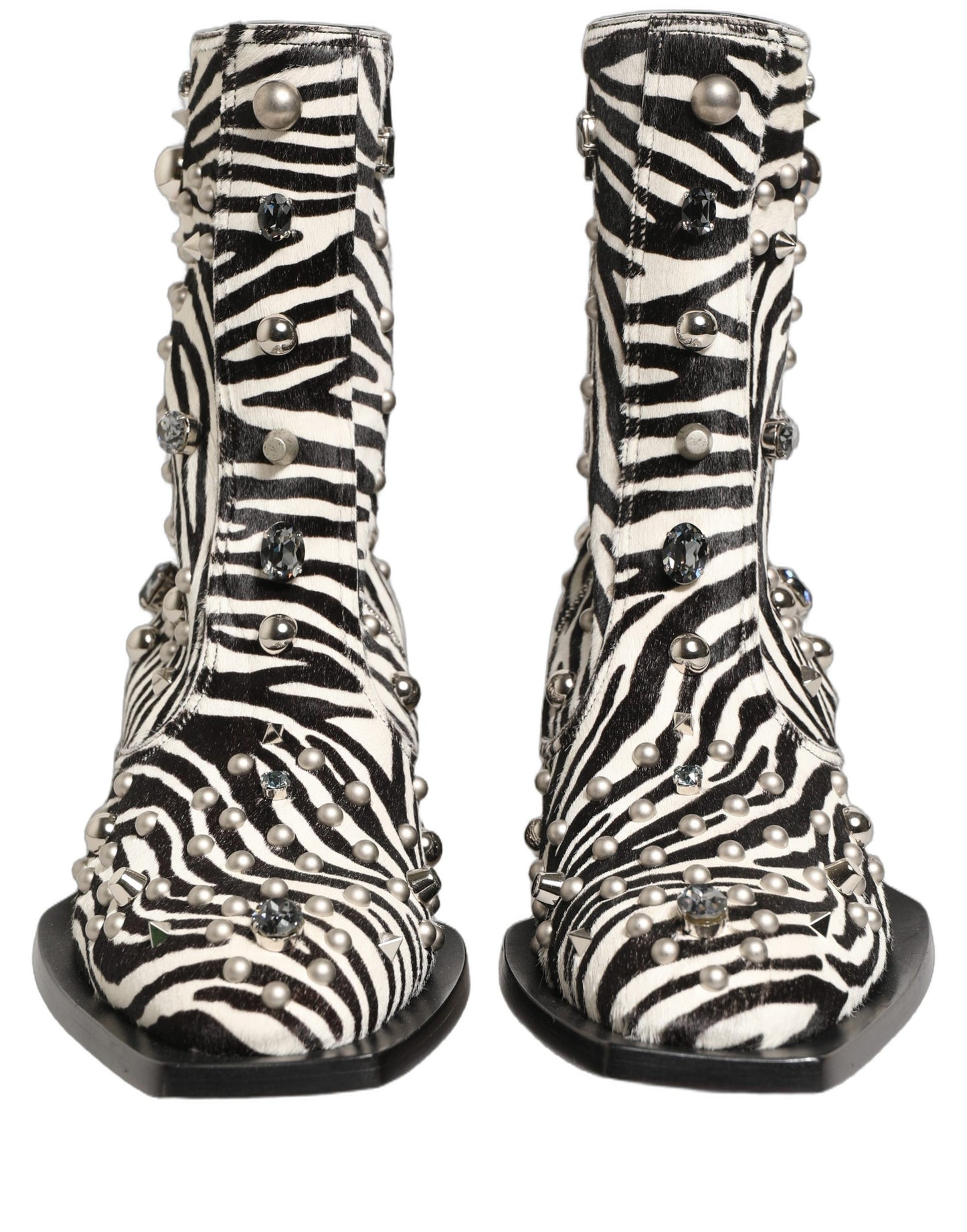 Dolce & Gabbana Black and White Zebra Embellished Mid Calf Boots