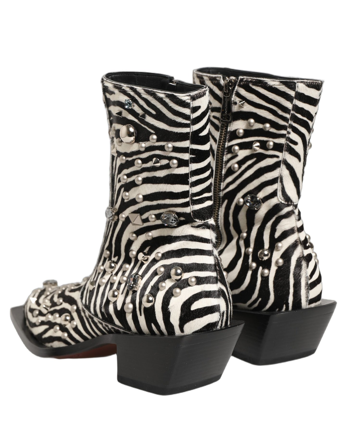 Dolce & Gabbana Black and White Zebra Embellished Mid Calf Boots