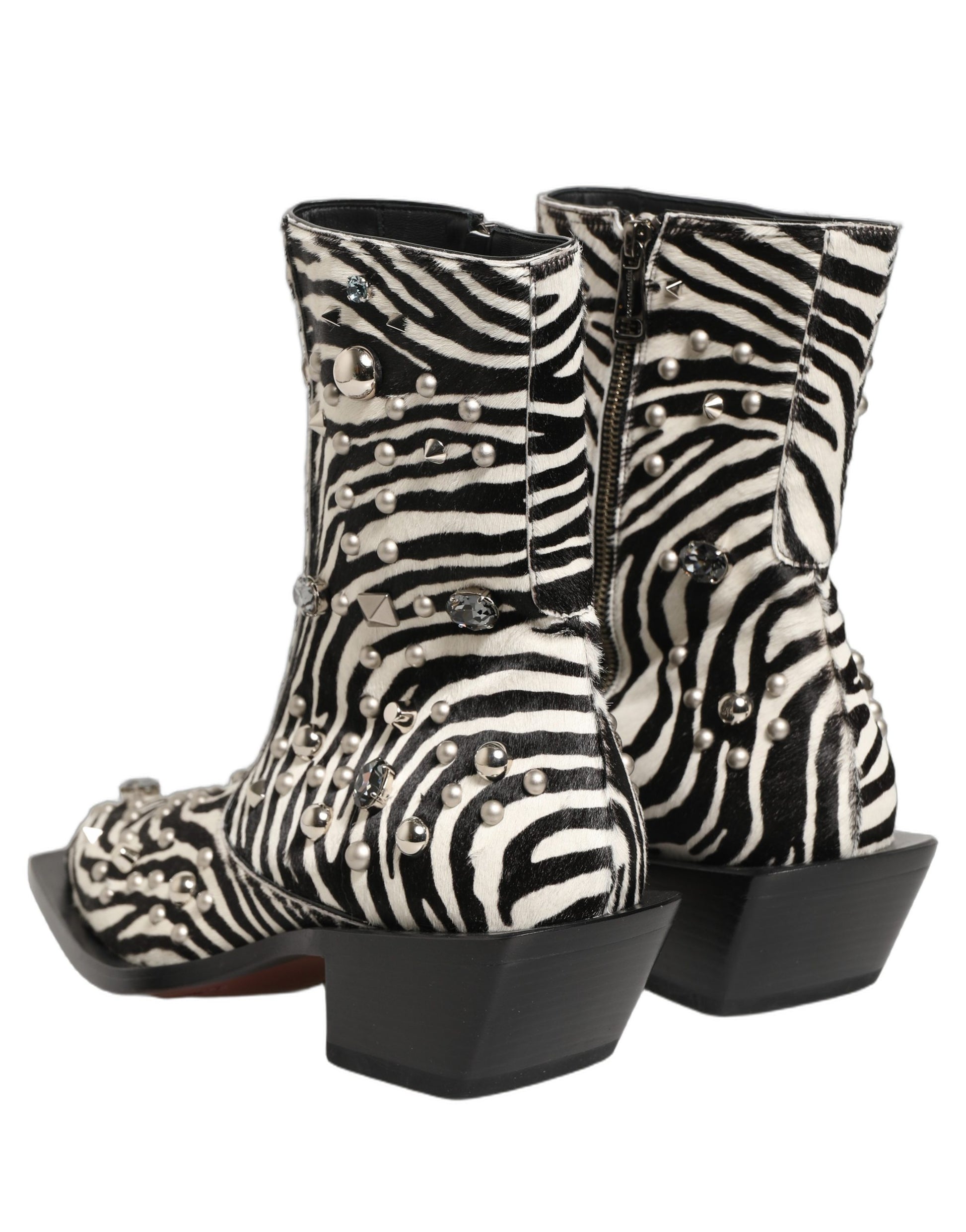 Dolce & Gabbana Black and White Zebra Embellished Mid Calf Boots