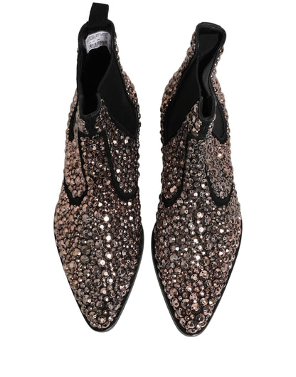 Dolce & Gabbana Silver Embellished Chelsea Ankle Boots