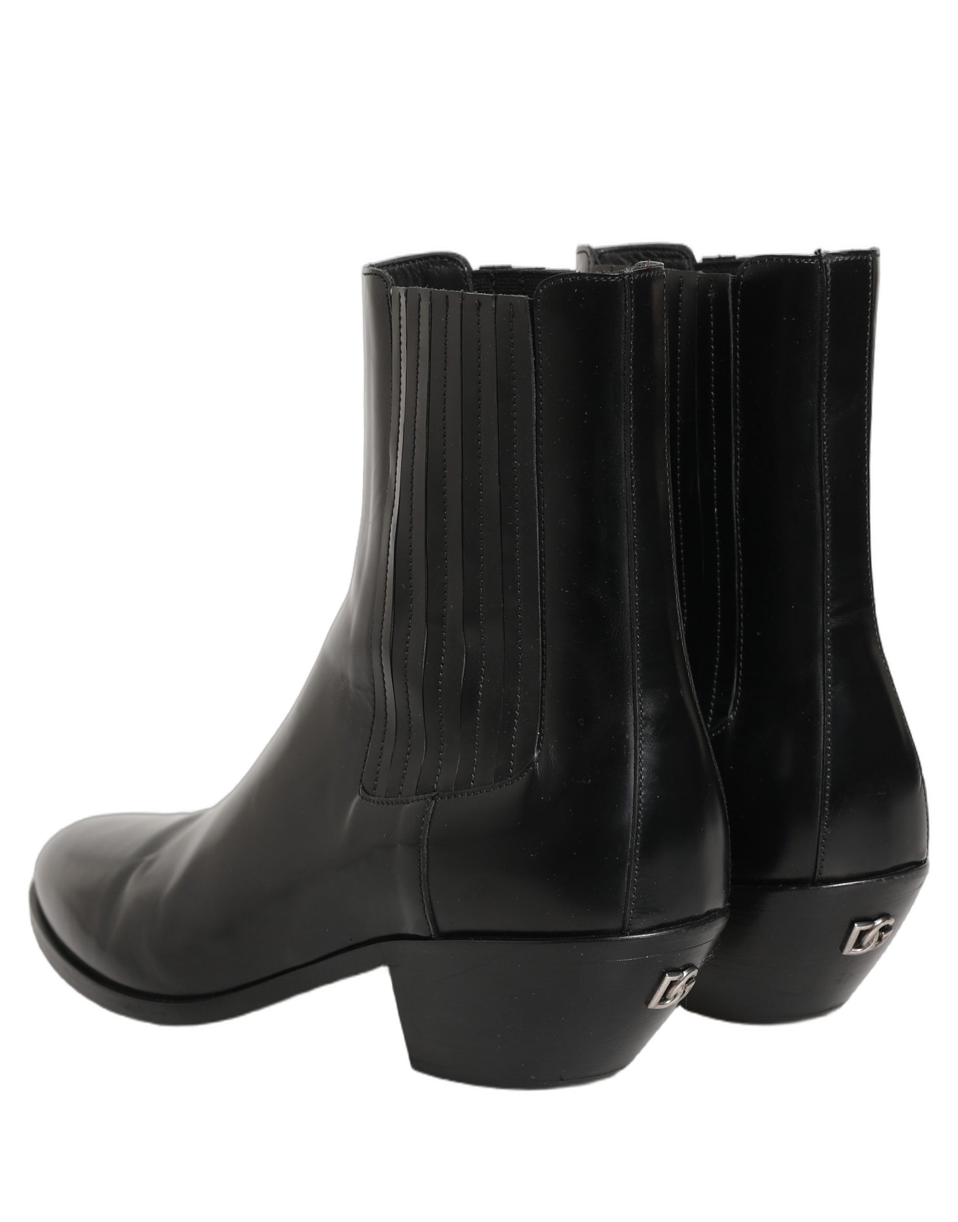 Dolce & Gabbana Black Leather Chelsea Mid Calf Boots Shoes