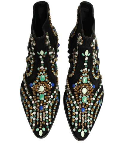 Dolce & Gabbana Black Embellished Chelsea Ankle Boots Shoes