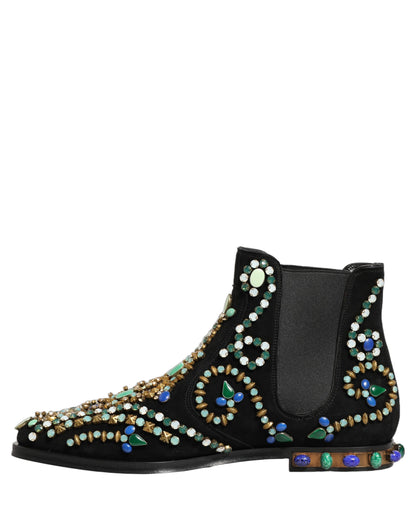 Dolce & Gabbana Black Embellished Chelsea Ankle Boots Shoes