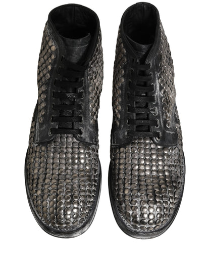 Dolce & Gabbana Black Leather Runway Studs Ankle Boots