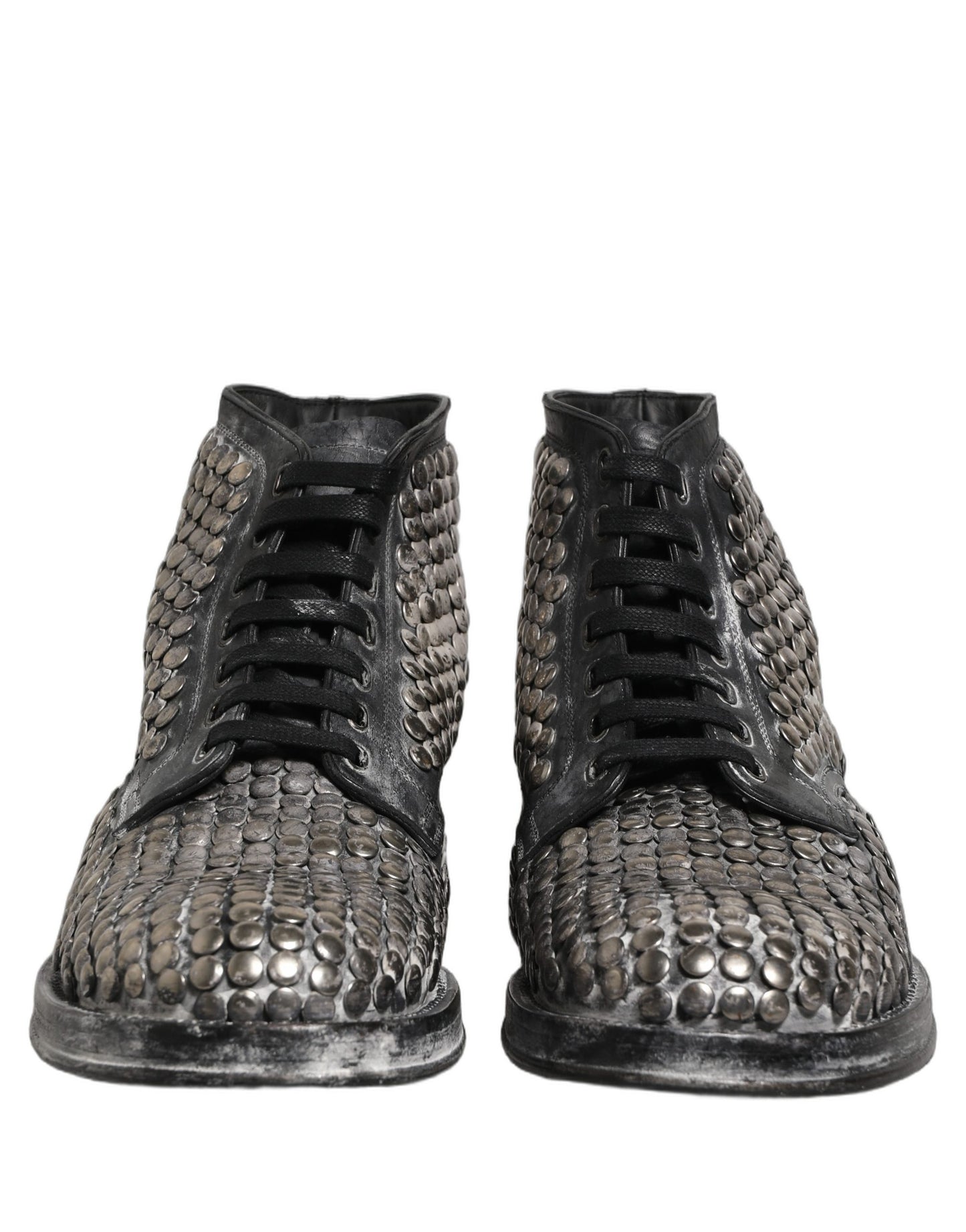 Dolce & Gabbana Black Leather Runway Studs Ankle Boots