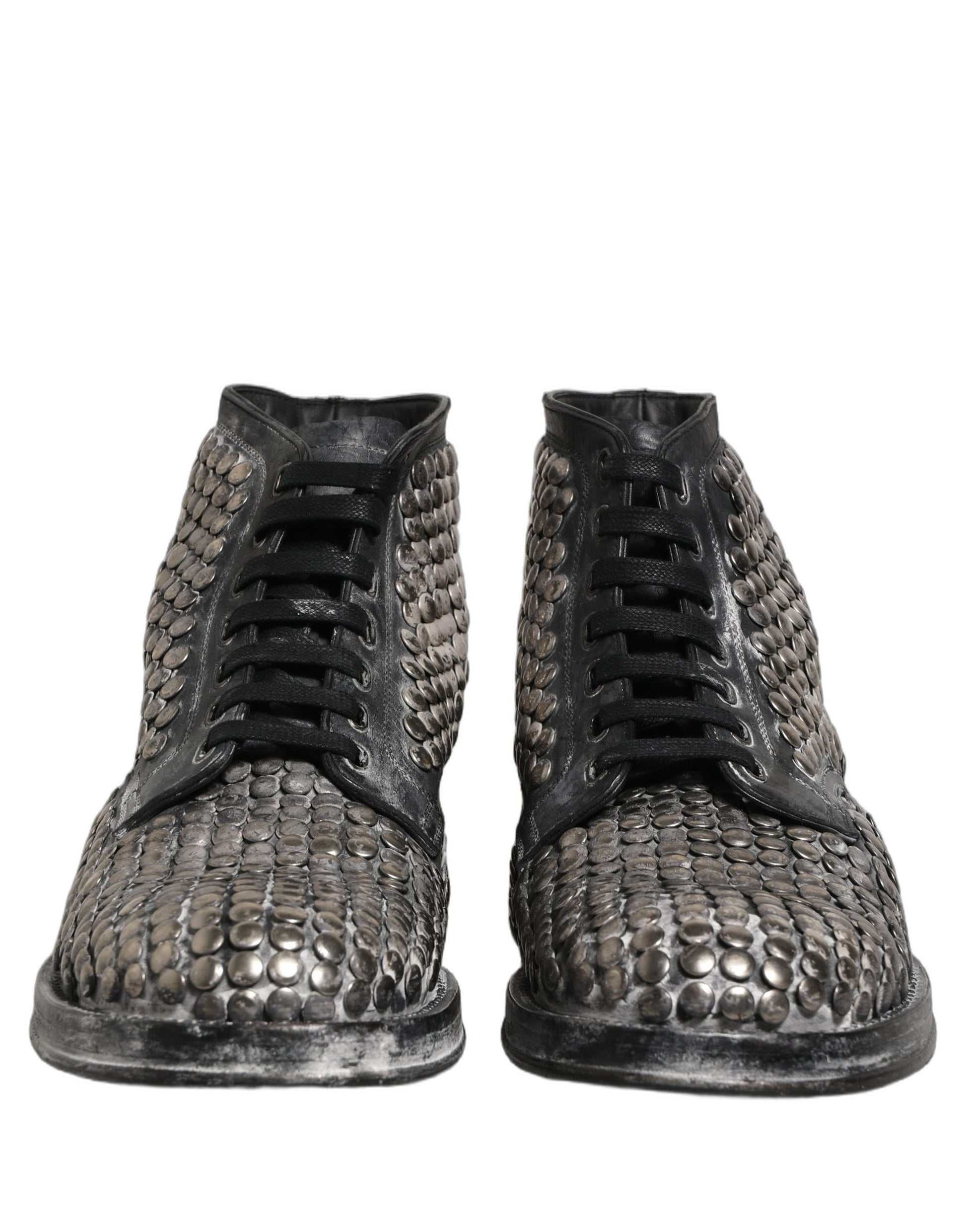 Dolce & Gabbana Black Leather Runway Studs Ankle Boots