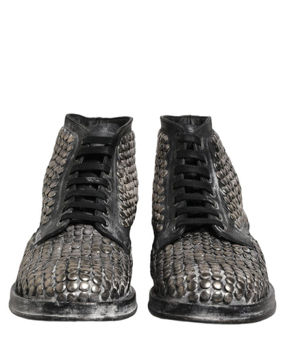 Dolce & Gabbana Black Leather Runway Studs Ankle Boots