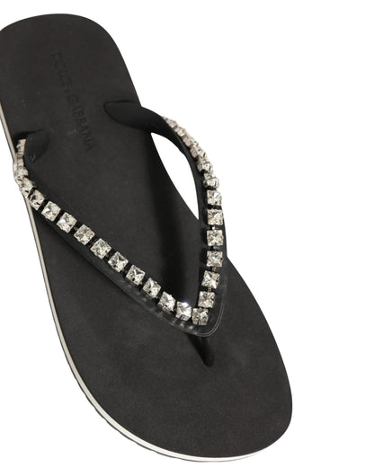 Dolce & Gabbana Black Embellished Rubber Flip Flops for Men