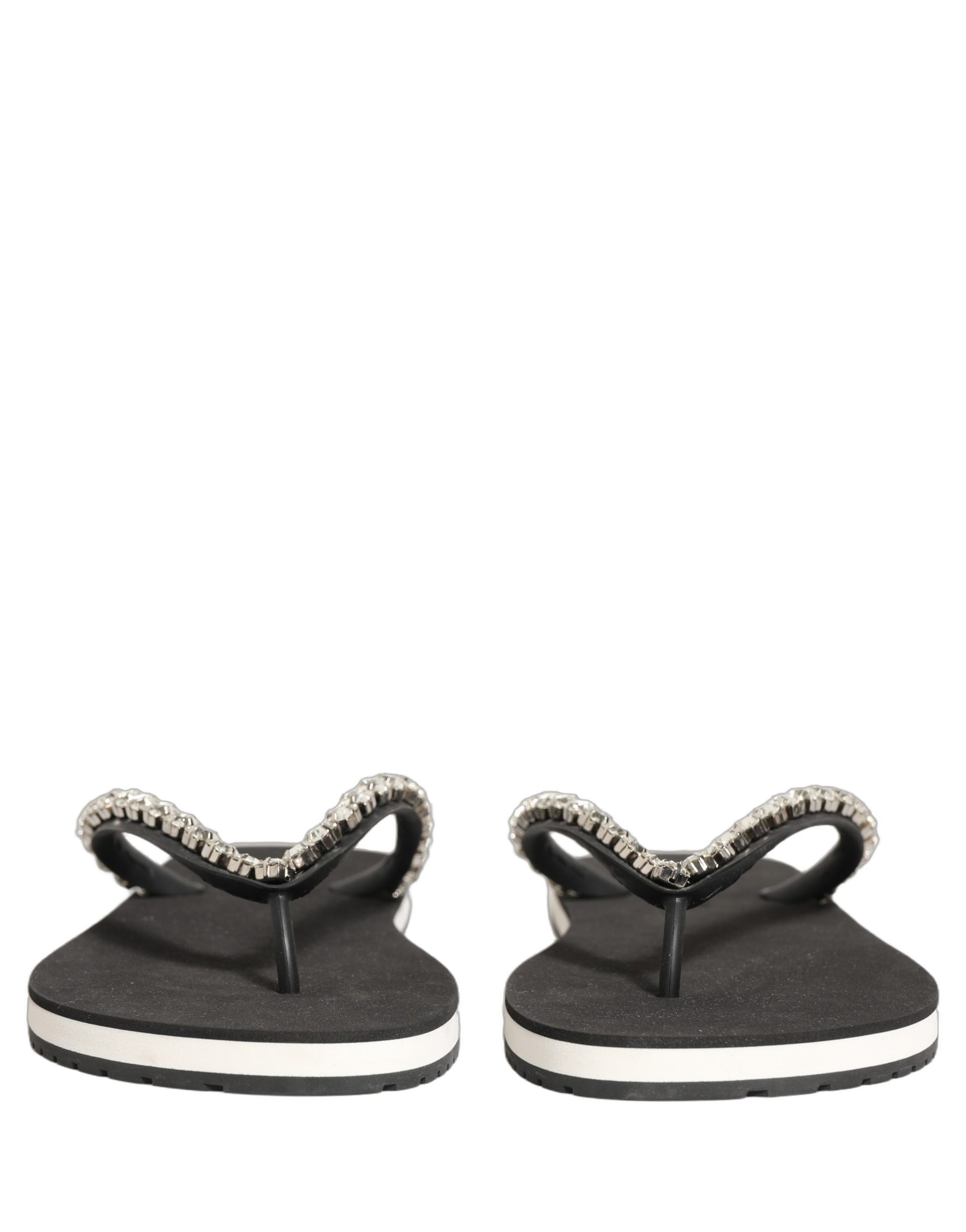 Dolce & Gabbana Black Embellished Rubber Flip Flops for Men