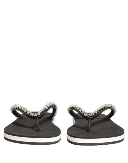 Dolce & Gabbana Black Embellished Rubber Flip Flops for Men