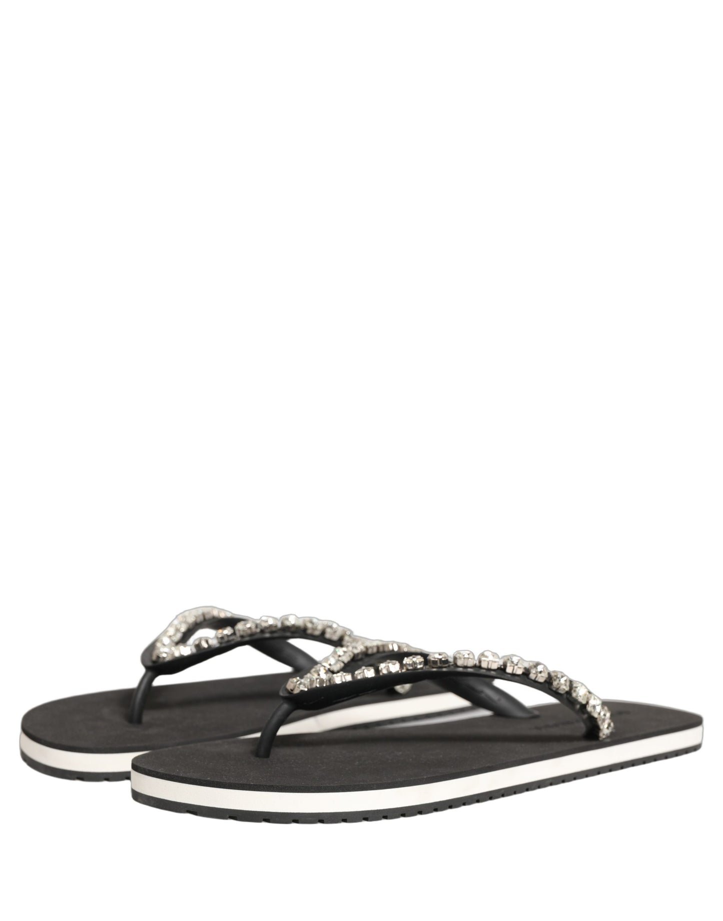 Dolce & Gabbana Black Embellished Rubber Flip Flops for Men