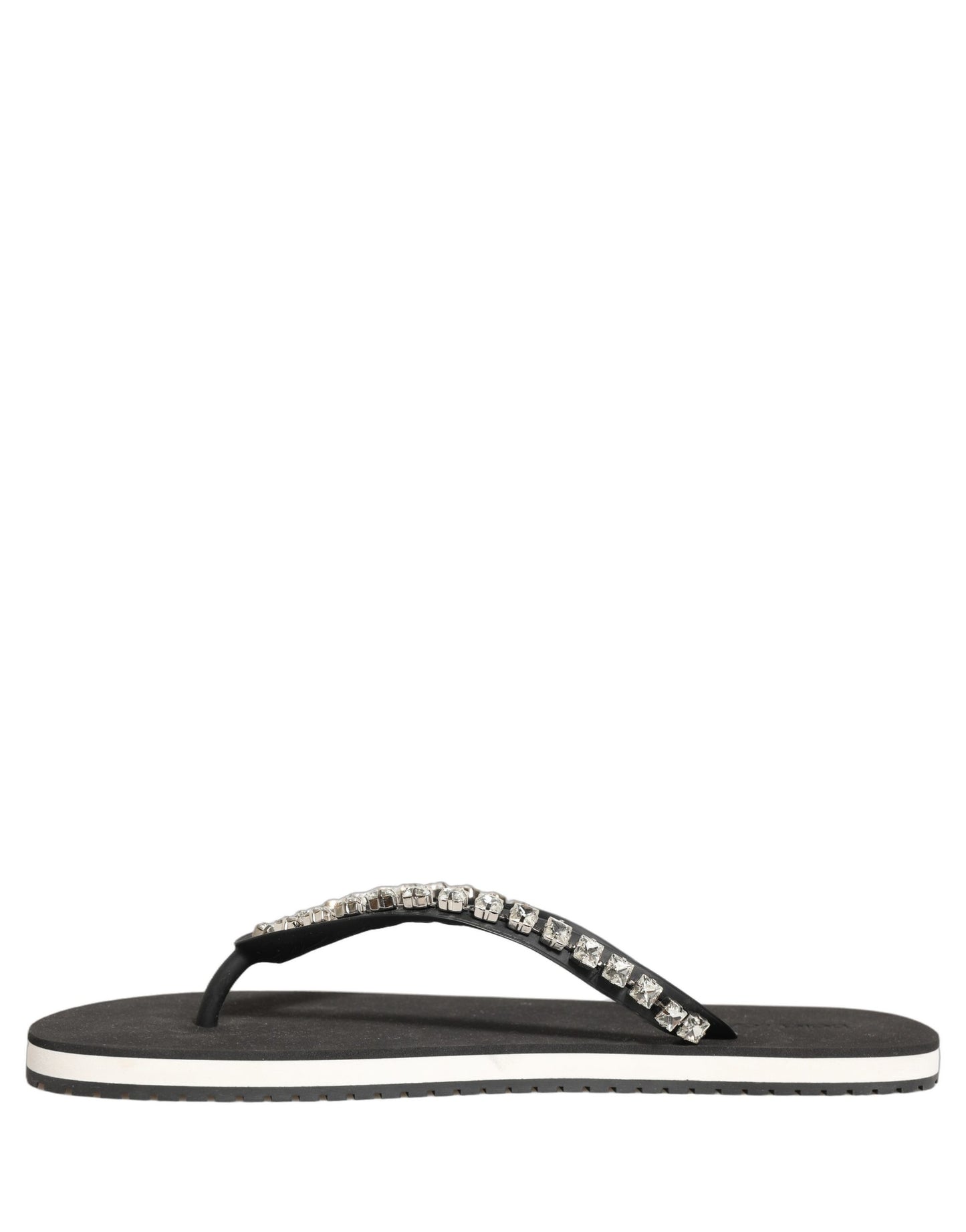 Dolce & Gabbana Black Embellished Rubber Flip Flops for Men