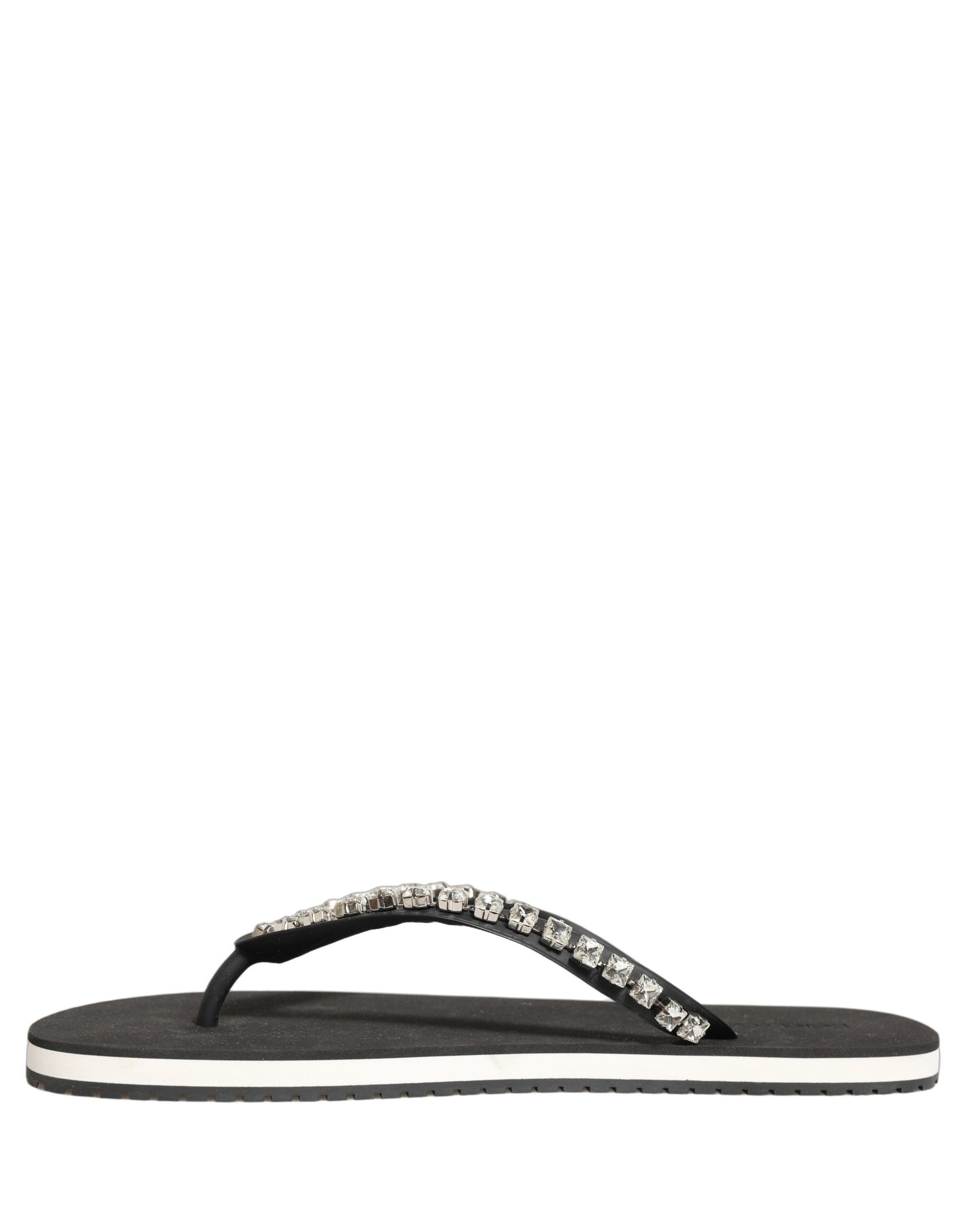 Dolce & Gabbana Black Embellished Rubber Flip Flops for Men