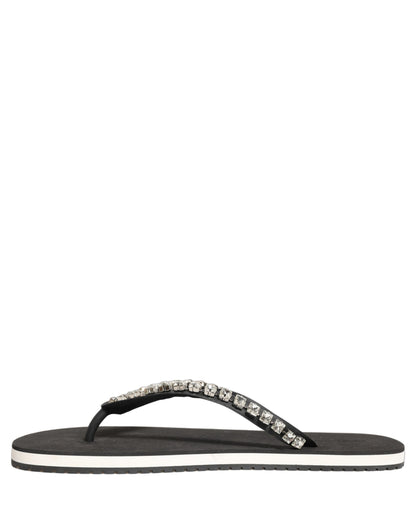 Dolce & Gabbana Black Embellished Rubber Flip Flops for Men