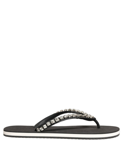 Dolce & Gabbana Black Embellished Rubber Flip Flops for Men