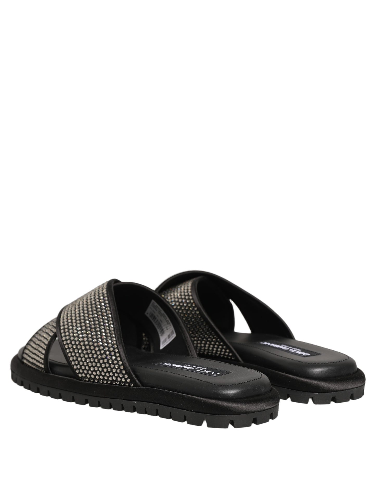 Dolce & Gabbana Black Strass Criss Cross Slide Sandals
